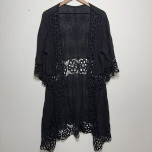 Comfyluxe Women‎ Whimsigoth Crochet Knit Cardigan Sweater O/S Black Indie Boho